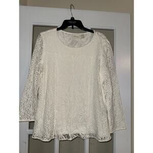 Chico’s Women’s White Lace Lined Blouse Classy Old Money Size 2 Beachy